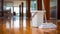 Sunlit Modern Mop and Bucket on Wooden Floor. Generative ai