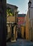 Sunlit narrow street of a Spanish town in the mountains