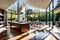 A Sunlit Open House Interior - Angled Shadows Casting Geometric Patterns on a Polished Hardwood Floor