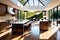 A Sunlit Open House Interior - Angled Shadows Casting Geometric Patterns on a Polished Hardwood Floor