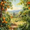 Sunlit Orchard Haven: A Fruit Garden Nestled in a Corner of Paradise - AI Generative