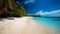 Sunlit paradise, beautiful tropical beach, verdant trees, and sun-drenched horizons