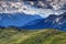 Sunlit Piave valley with Friuli and Sexten Dolomites Italy