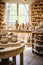 Sunlit pottery studio with unfinished clay pots and ceramic shelves