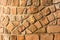 Sunlit sandstone brick wall as a background