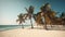 Sunlit shoreline with palm trees