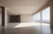 sunlit stark concrete space in beige tones. minimalist architectural design with pillars