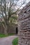 Sunlit tower by Borgholm Castle in Sweden in spring season. selective focus