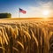 sunlit wheat with an American flag standing tall amidst the golden independence day