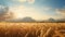 Sunlit Wheatfield With Mountain: A Photorealistic Uhd Image