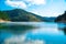 Sunnet Lake, Greenish blue clean water and blue sky, Mountain Forests at the far end, Bolu, Turkey