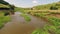 Sunning view alongside a slow river in lush green grass