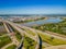 Sunny aerial view of the Tulsa downtown cityscape