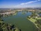 Sunny aerial view of Whittier Narrows Recreation