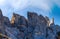 Sunny autumn alpine Dolomites rocky  mountain scene, Sudtirol, Italy. Cinque Torri Five pillars or towers rock famous formation