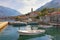 Sunny autumn day. Montenegro, Bay of Kotor. View of Prcanj town