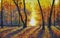 Sunny autumn forest oil painting modern impressionism autumn landscape.