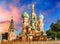 Sunny autumn morning at St. Basil`s Cathedral on Red Square, Moscow, Russia