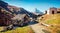 Sunny autumn view of Zermatt village with Matterhorn Monte Cervino, Mont Cervin peak on backgroud. Beautiful outdoor scene in Sw