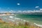 Sunny Beach, Bulgaria July 15, 2019. Beautiful view of the Black Sea with a beach where there is a crowd of tourists in Sunny Beac