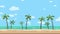 Sunny beach with palms and cloudy skyscape. Animated background. Flat animation.