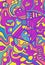 Sunny bright summer psychedelic background doodle stylish lines patterns hippie background neon color.