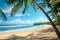 Sunny coast in Bali. Palm trees, sea, sand.