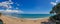 Sunny costa dorada panorama. Beautiful sea bay under clear blue sky. Spain