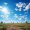 Sunny day background adorned with a serene blue sky landscape.