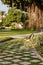 Sunny day in a beautiful Park with paths and cozy benches