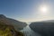 Sunny day at the cliffs over Danube river at Djerdap gorge and national park