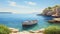 Sunny Day In Menorca: Old Fisherman\\\'s Boat Sailing On A Plateau