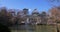 Sunny day pond panoramic view of palacio de cristal 4k spain