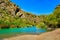 Sunny day at river stream and palm tree forest, Preveli, Crete, Greece