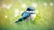 A Sunny Day\\\'s Rest: A Charming Little Swallow in Lush Green Grass. Generative AI