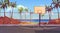 Sunny day street basketball court near sea beach