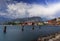 Sunny day at torbole - a colorful village infront of monte brione at lake garda situated in trentino north Italy