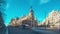 Sunny day traffic gran via madrid metropolis panorama 4k time lapse spain