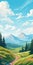 Sunny Day Valley Landscape Illustration With Pastel Colors