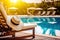 Sunny Escape: Straw Hat and Relaxing by the Pool at a Modern Hotel - Generative AI