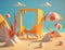 Sunny Escapes, A 3D Beach Scene for Your Summer Dreams, generative Ai