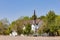 Sunny exterior view of the historical Candlelight Wedding Chapel