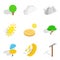 Sunny forest icons set, isometric style