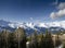 Sunny french alps mountain snow view in les arcs france