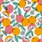 Sunny grapefruits on white background, pattern illustration