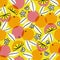 Sunny grapefruits on yellow background, pattern illustration