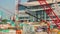 Sunny hong kong bay construction working crane panorama 4k time lapse china