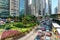 Sunny Hong Kong cityscape. View on Rumsey Street Flyover nearby Exchange Square on Hong Kong Island