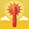 Sunny And Hot Icon With Yellow Sun And Red Thermometer Rising To Indicate High Temperatures. Generative AI