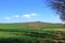 Sunny idyllic rural landscape with fields and meadows in Germany